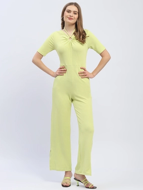 Lunch Date Madame Halter Neck Neon Green Ribbed Jumpsuit