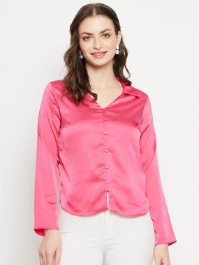 High-End Fabric Madame Hot-Pink Satin Shirt