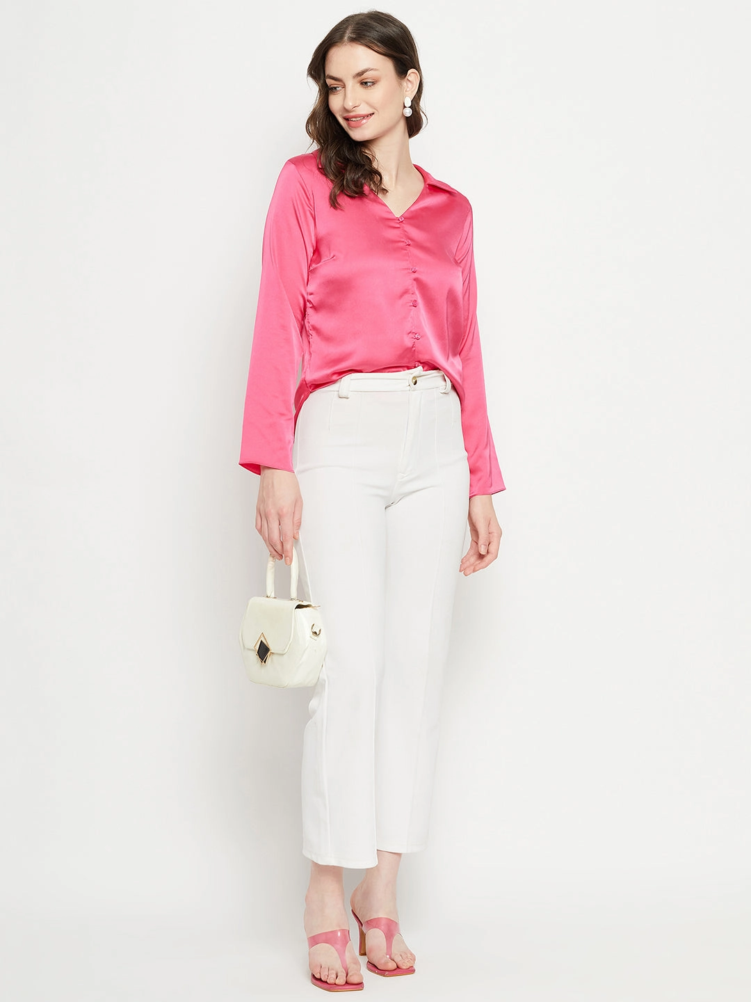 Madame Hot-Pink Satin Shirt Earthy Hue