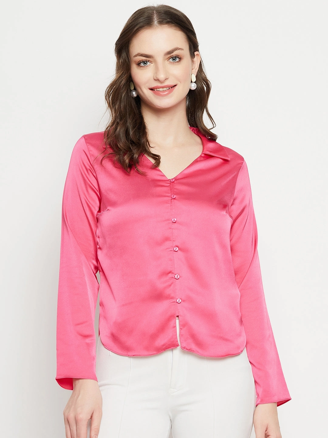 High-End Fabric Madame Hot-Pink Satin Shirt