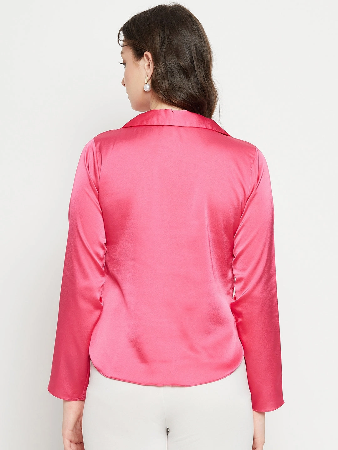 Madame Hot-Pink Satin Shirt Anti Static Fabric Timeless Fit