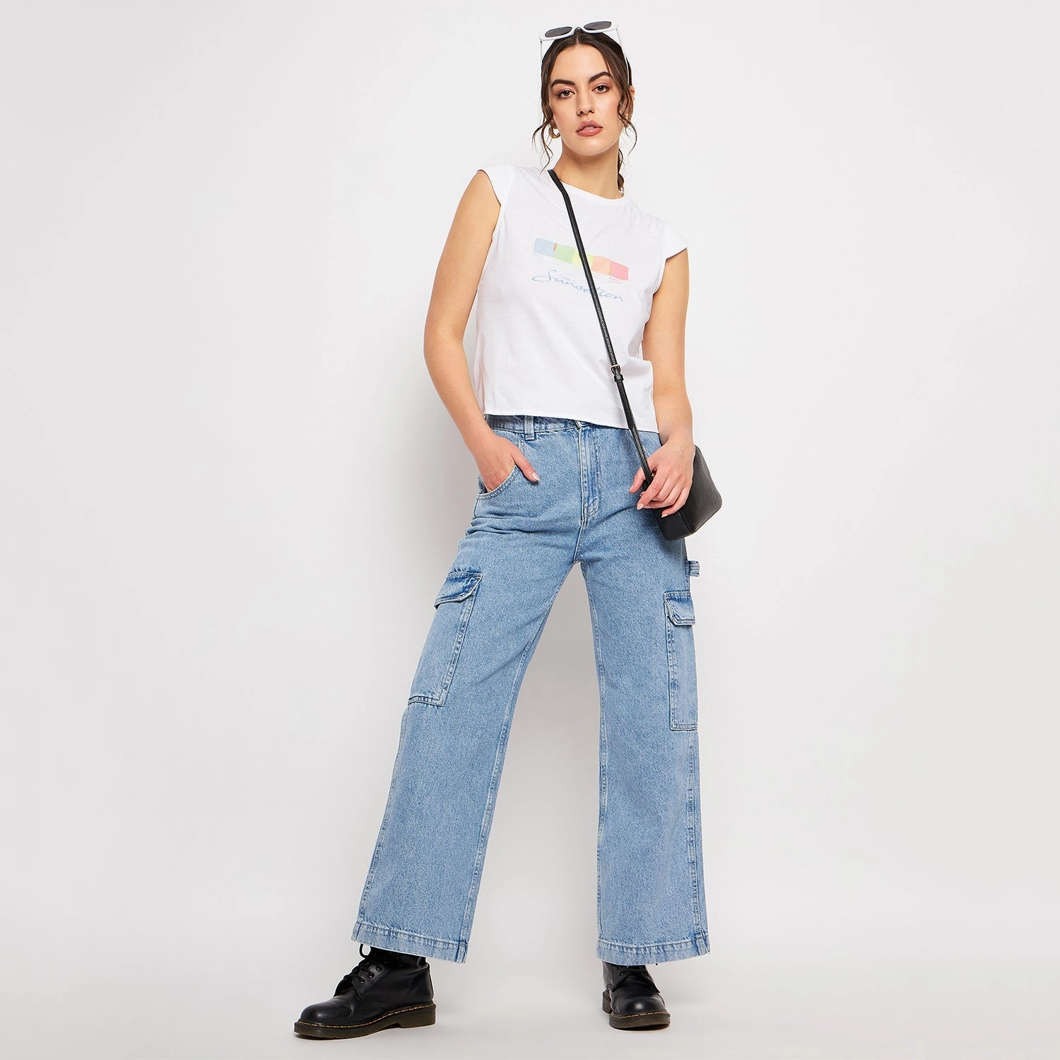 Madame Ice Blue Denim Loose Smooth Shopping Day Simple Utility