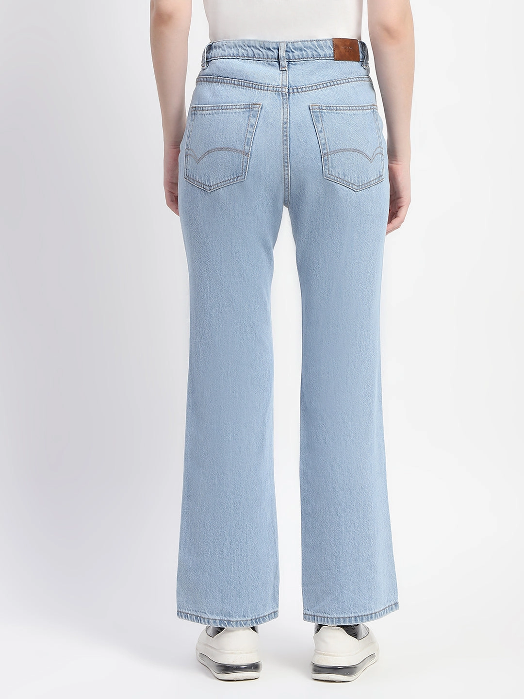 Madame Ice Blue Ripped Flared Denim All Time Fit Everyday Wear