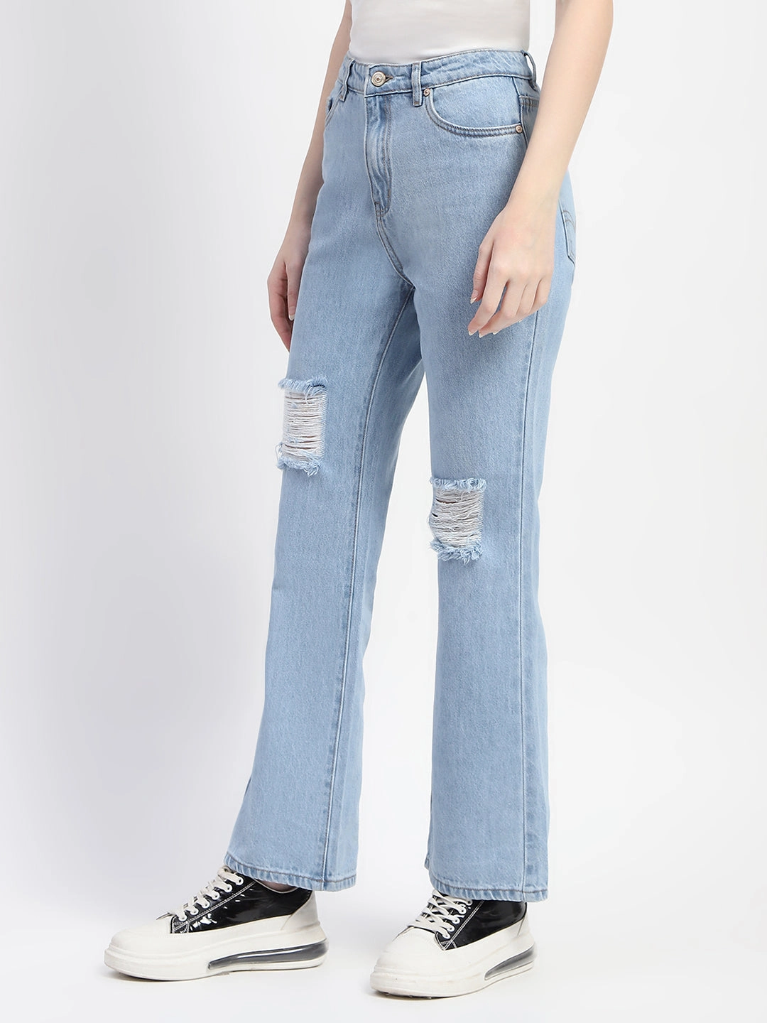 Light Comfort Madame Ice Blue Ripped Flared Denim