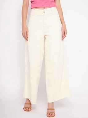 Beach Day Brunch Outfit Elegant Madame Ivory Flared Cotton Pants