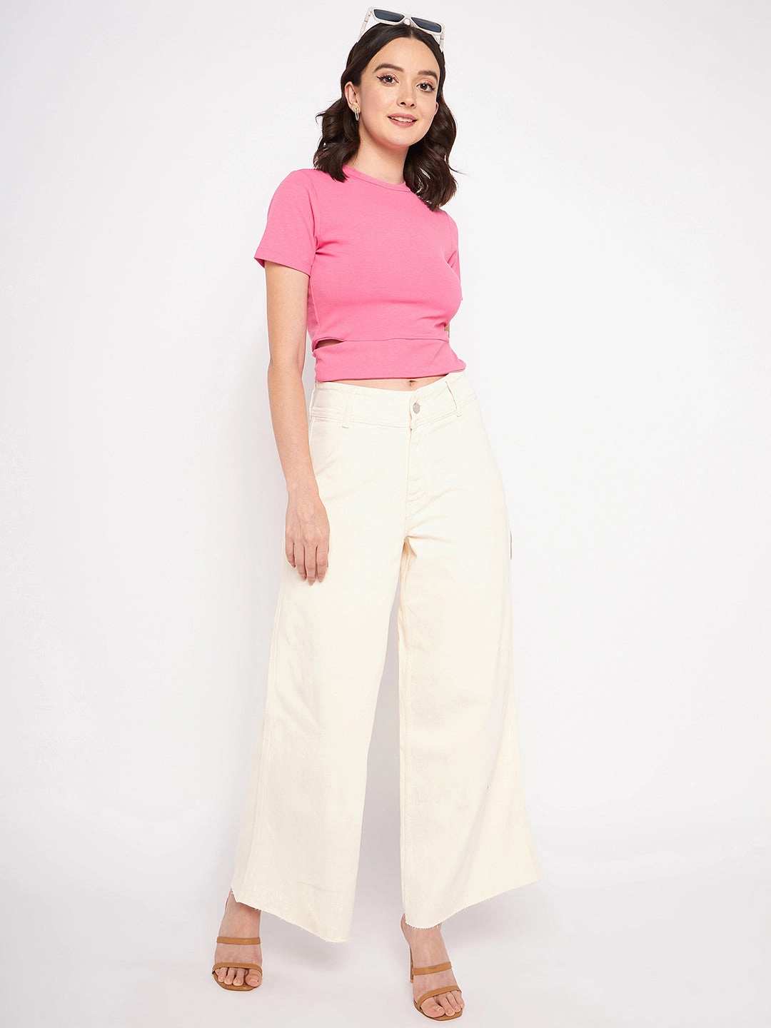 Weekend Style Madame Ivory Flared Cotton Pants
