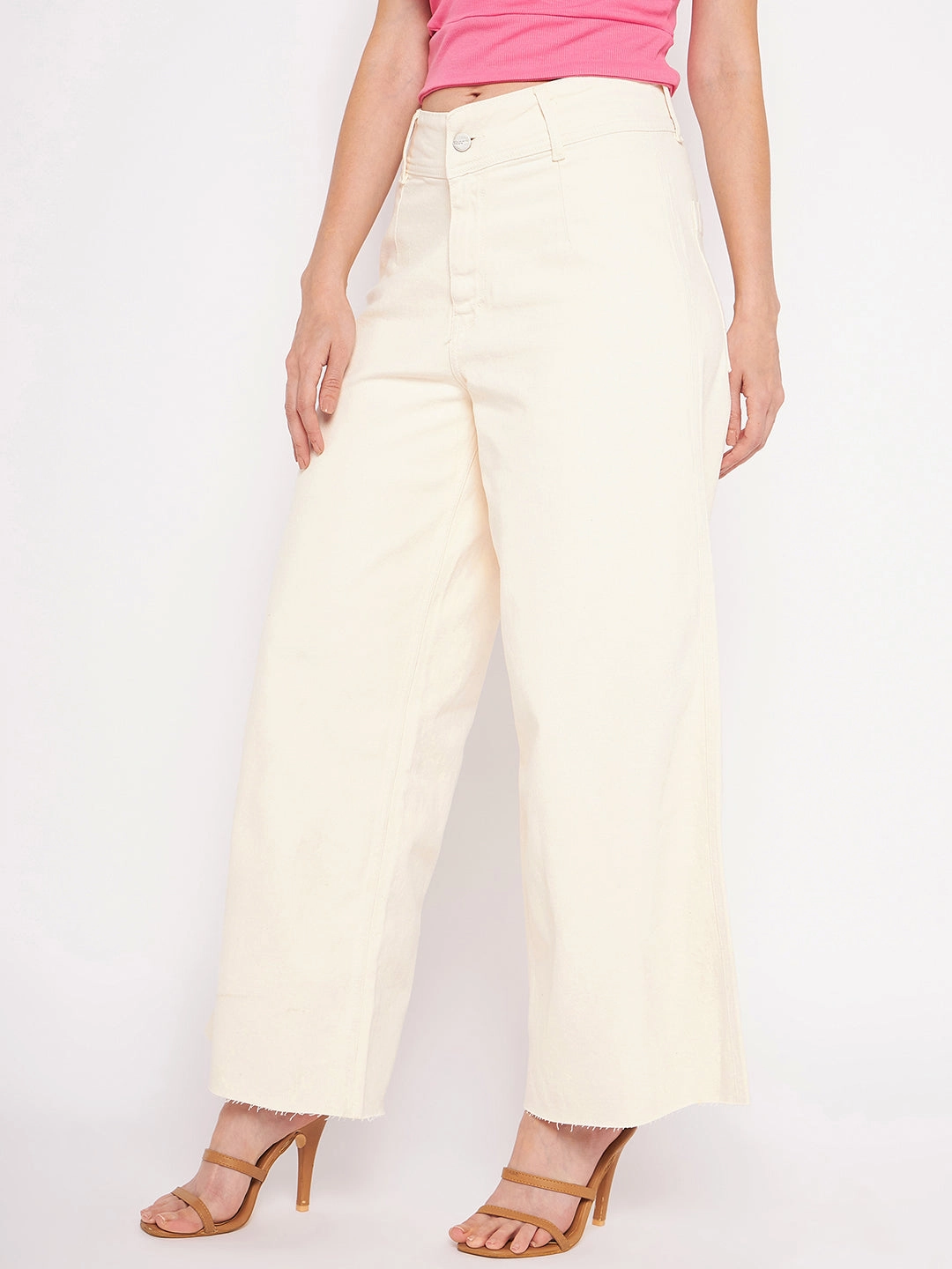 Reinforced Stitching Madame Ivory Flared Cotton Pants