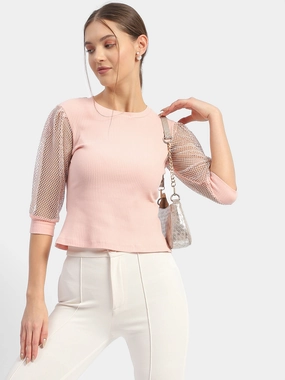Madame Knit Sleeve Pink Regular Top Bonded Seam Technique