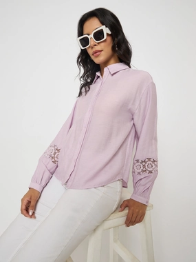 Madame Lace Detailed Lilac Nylon Blend Shirt Dynamic Design