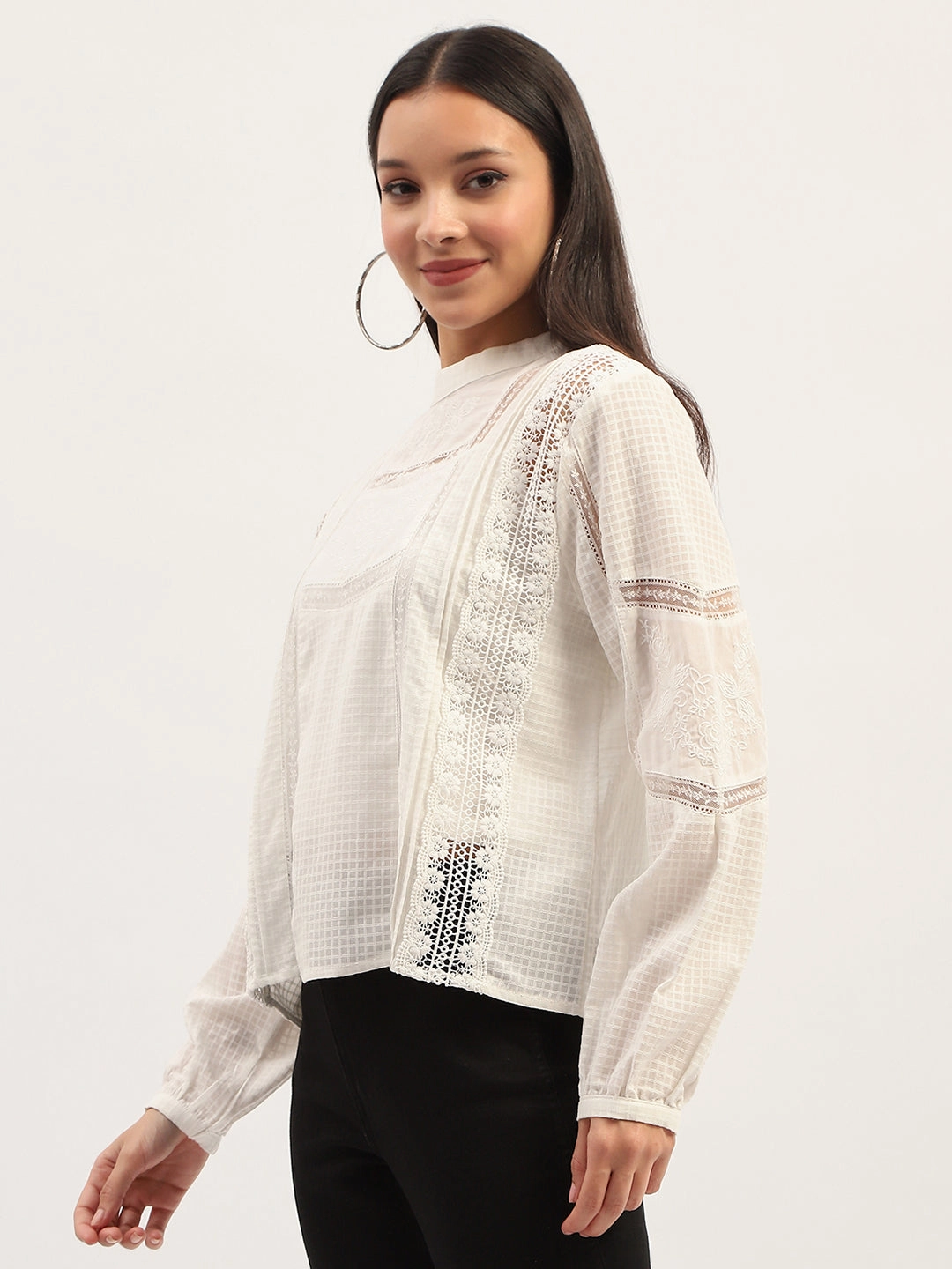 Biodegradable Fiber Composition Madame Lace Detailing Solid White Top