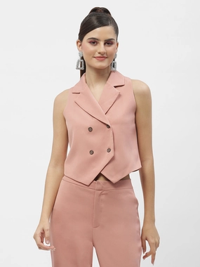 Anti Static Interior MultiPocket Layout Madame Lapel Collar Peach Blazer