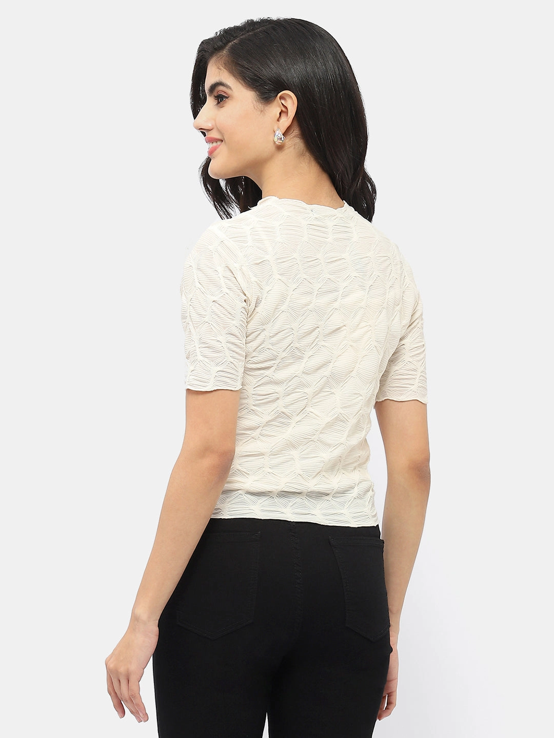 Madame Lettuce Hem Beige Crinkled Top Odor Resistant Stretch Waistband Design