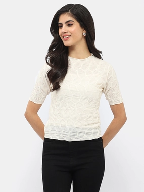 Relaxed Tank Madame Lettuce Hem Beige Crinkled Top