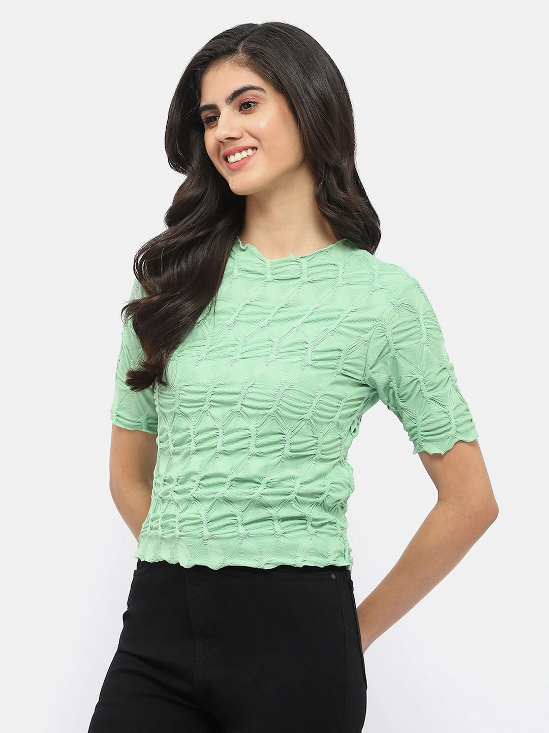 Madame Lettuce Hem Green Crinkled Top Adjustable drawstring