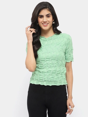 BrushedInnerSurface AdjustableClosure Madame Lettuce Hem Green Crinkled Top