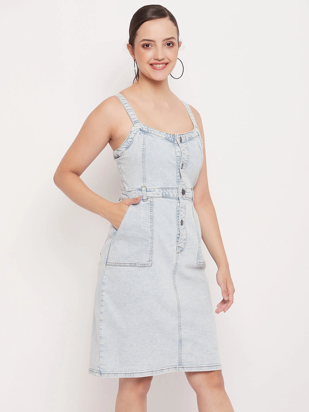Gentle Texture Madame Light Blue Denim Sleeveless Shift Dress