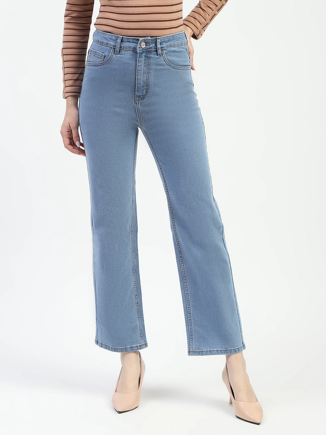 Madame Light Blue Straight Fit Cotton Denim Jeans Relaxed Taper