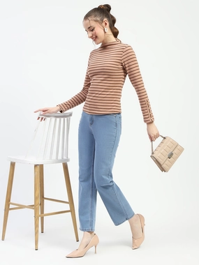 Popular Option Madame Light Blue Straight Fit Cotton Denim Jeans