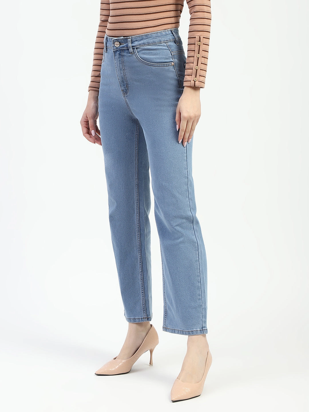 Quick Dry Technology Madame Light Blue Straight Fit Cotton Denim Jeans