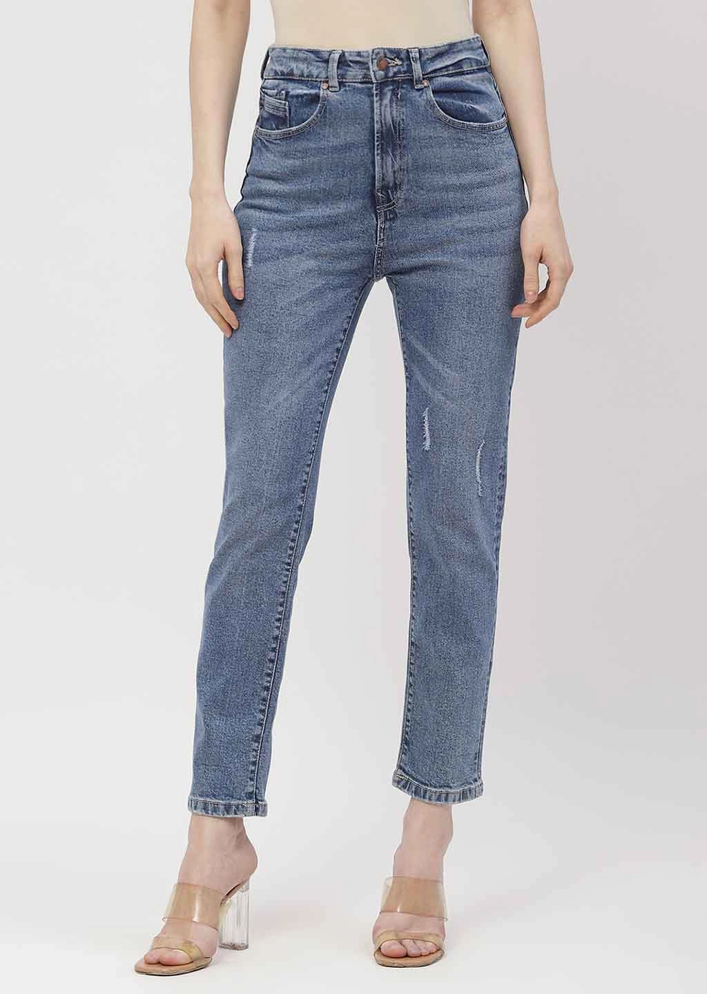 Fresh Look Madame Light Distressed Mid Blue Slim Fit Jeans