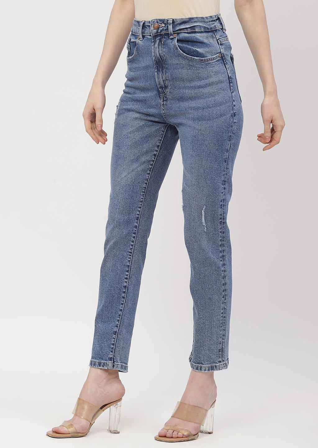 All Fit Design Autumn Days Family Style Eco Friendly Madame Light Distressed Mid Blue Slim Fit Jeans