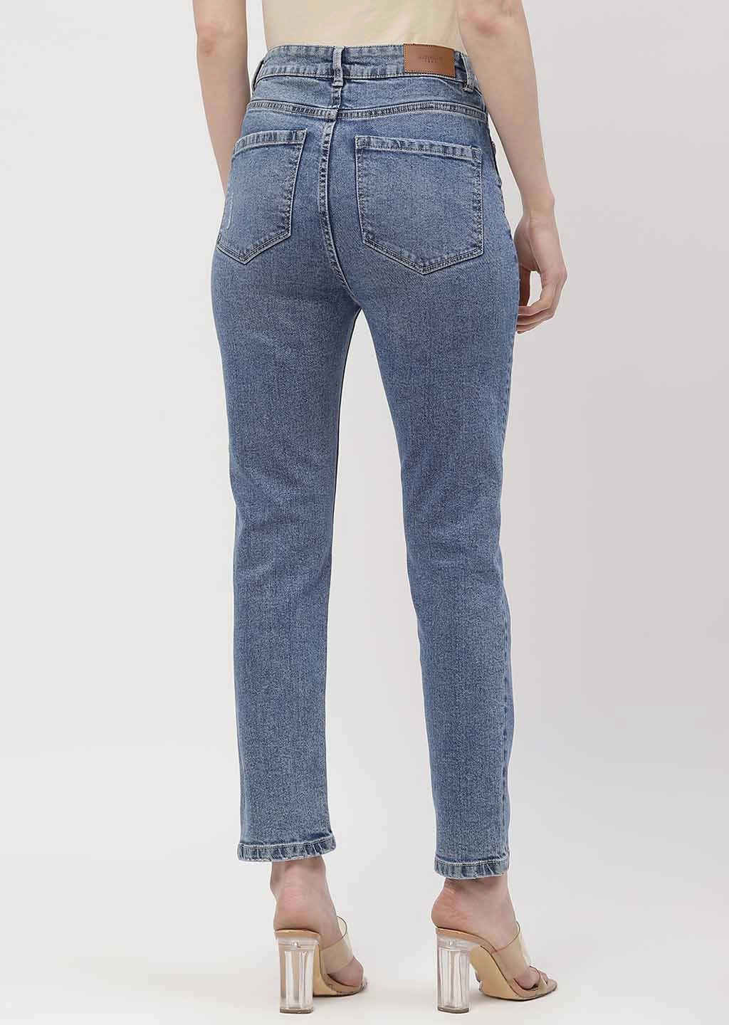 Madame Light Distressed Mid Blue Slim Fit Jeans Relaxed Fit Travel Ready
