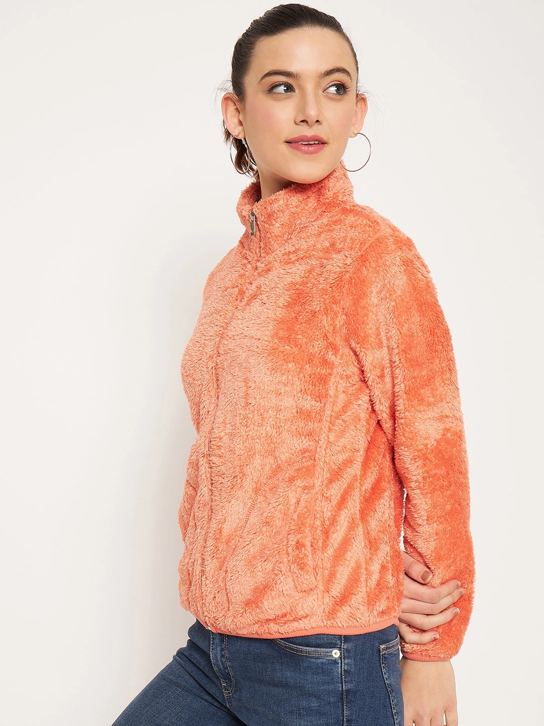Madame Light Orange High Neck Sweatshirt Athletic Cut