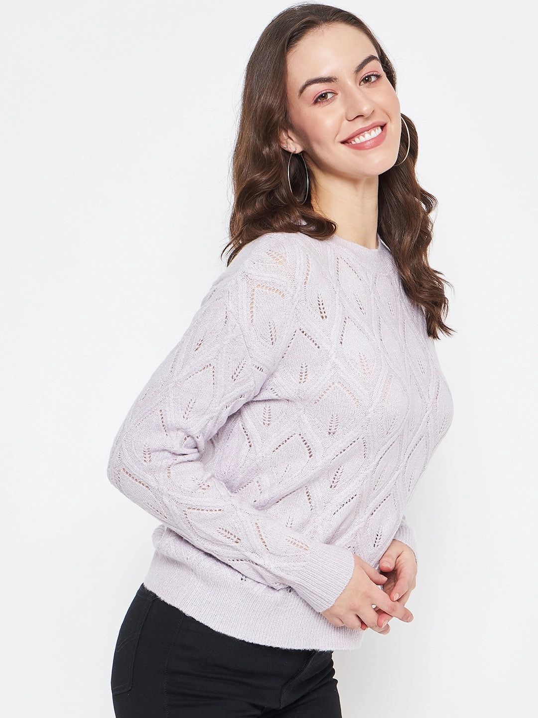 Madame Lilac Regular Fit Acrylic Sweater Timeless Fashion