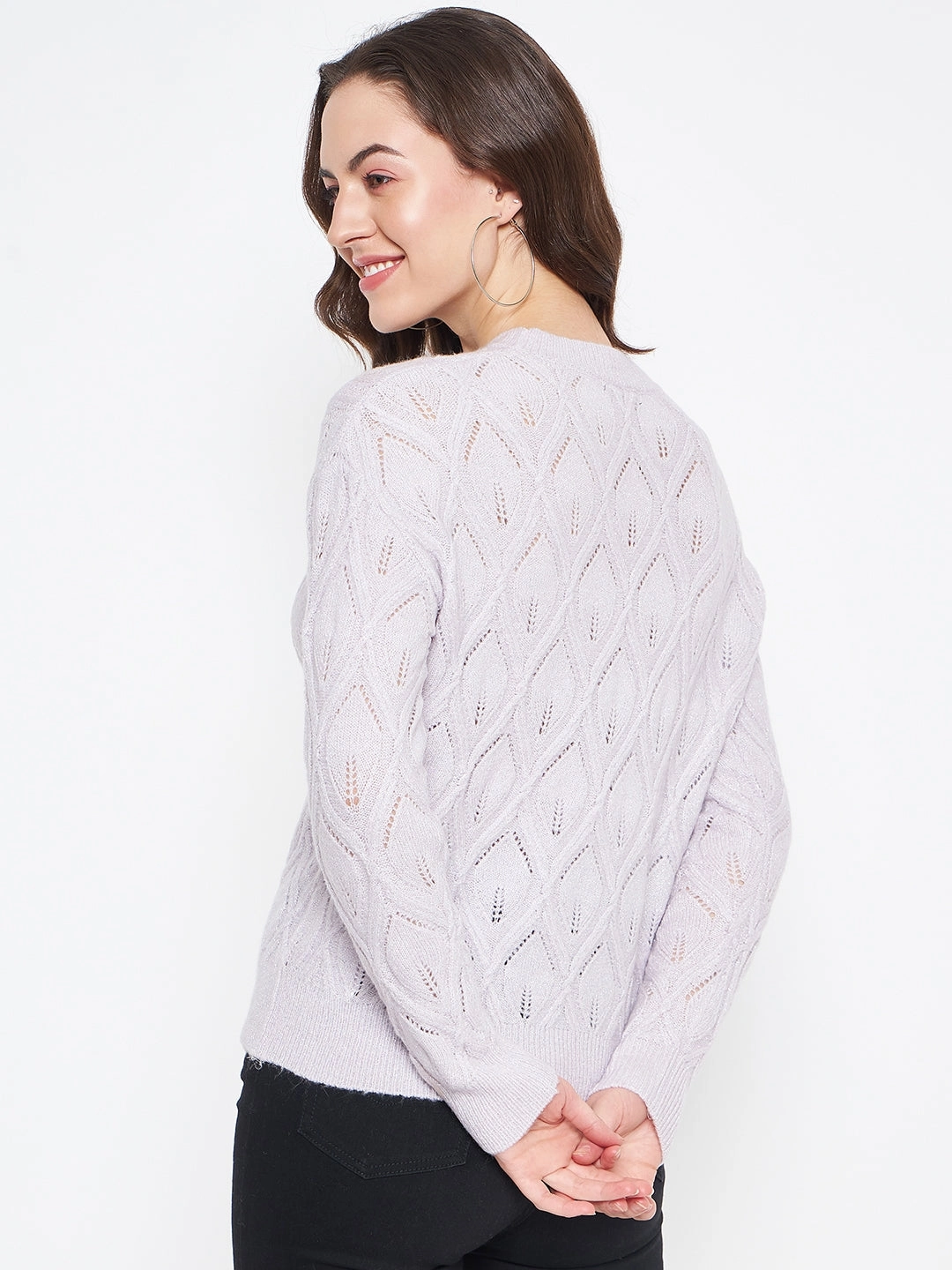 Madame Lilac Regular Fit Acrylic Sweater Breathable mesh Wrinkle Resistant Textile