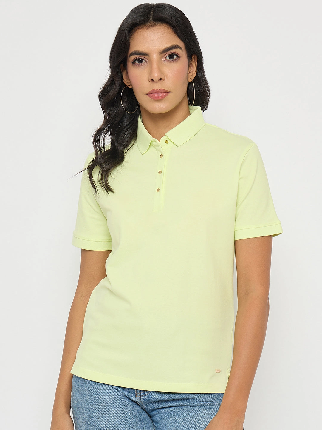 MicroPiqueKnit All Purpose Wear Madame Lime Yellow Cotton Blend Polo T-Shirt