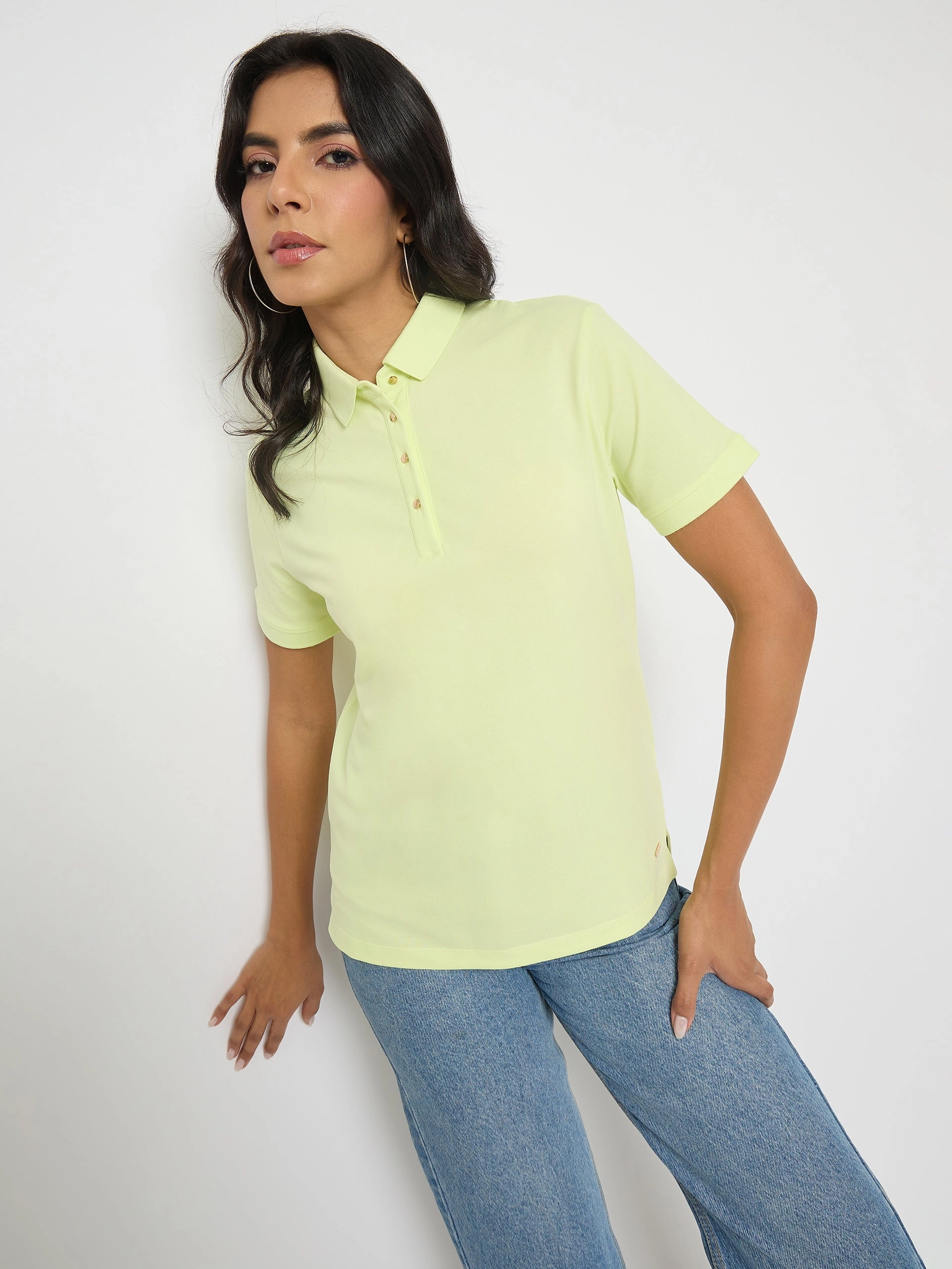 Madame Lime Yellow Cotton Blend Polo T-Shirt Breathable wear Minimalist Comfort