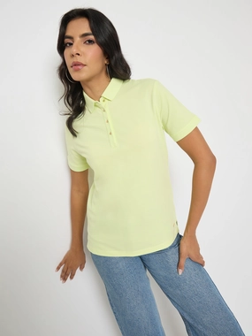 Madame Lime Yellow Cotton Blend Polo T-Shirt Breathable wear Minimalist Comfort