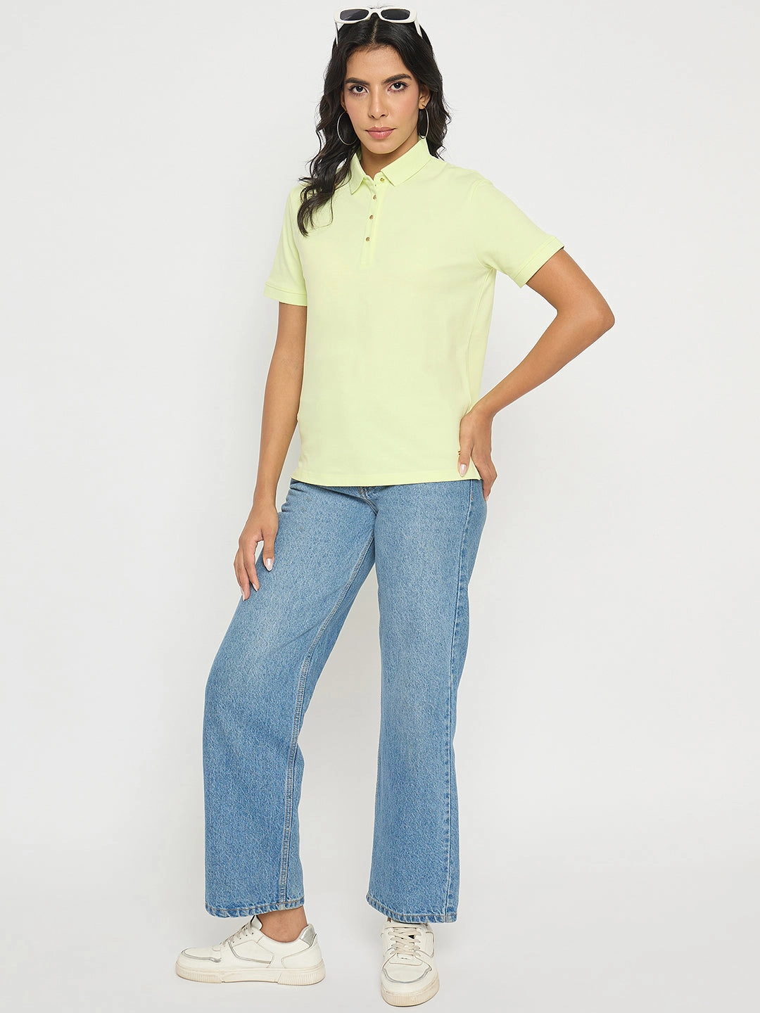 Madame Lime Yellow Cotton Blend Polo T-Shirt Comfy Movement