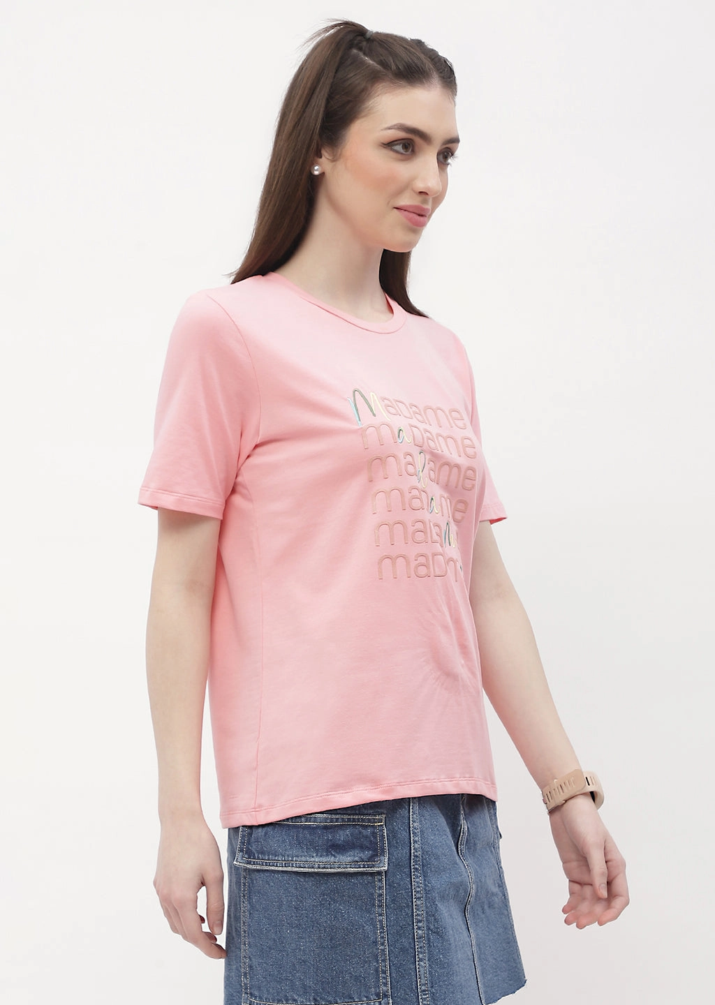 Madame Logo Print Pink Regular T-Shirt Basic Wear