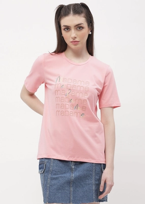 Ultimate Wear Madame Logo Print Pink Regular T-Shirt