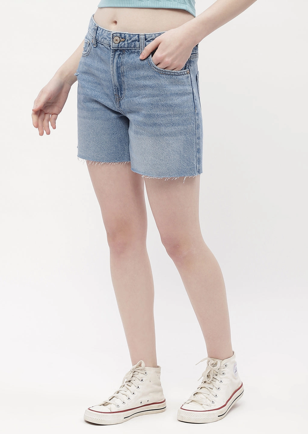 Daily Favorite Madame Low Rise Blue Distressed Hem Shorts