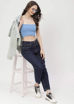 Morning Stroll Evening Stroll Trend Setter Madame Low Rise Dark Blue Mom Fit Jeans