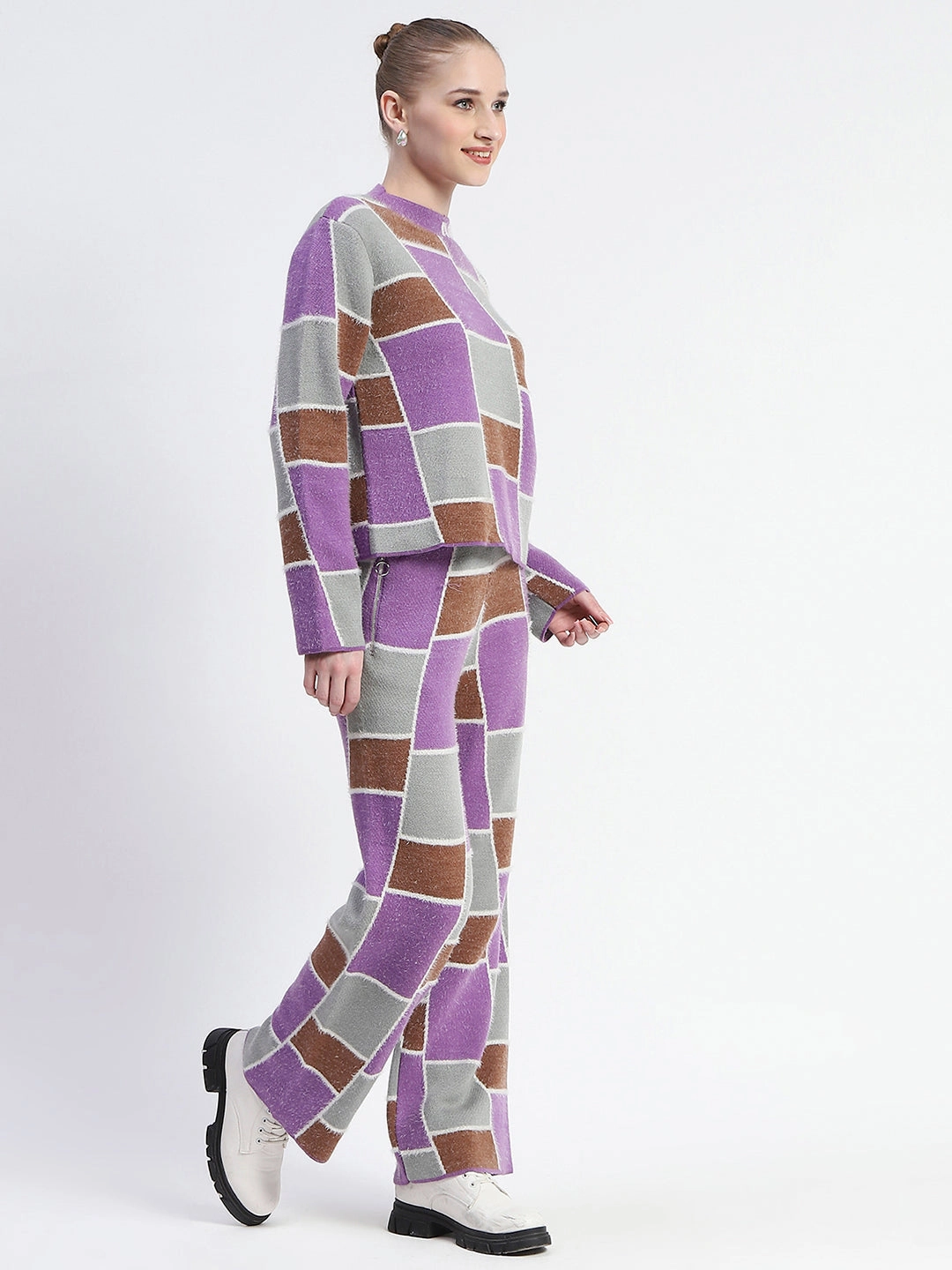 Resort Vibes Madame Mauve Buffalo Check Print Top And Bottom Co-Ord Set