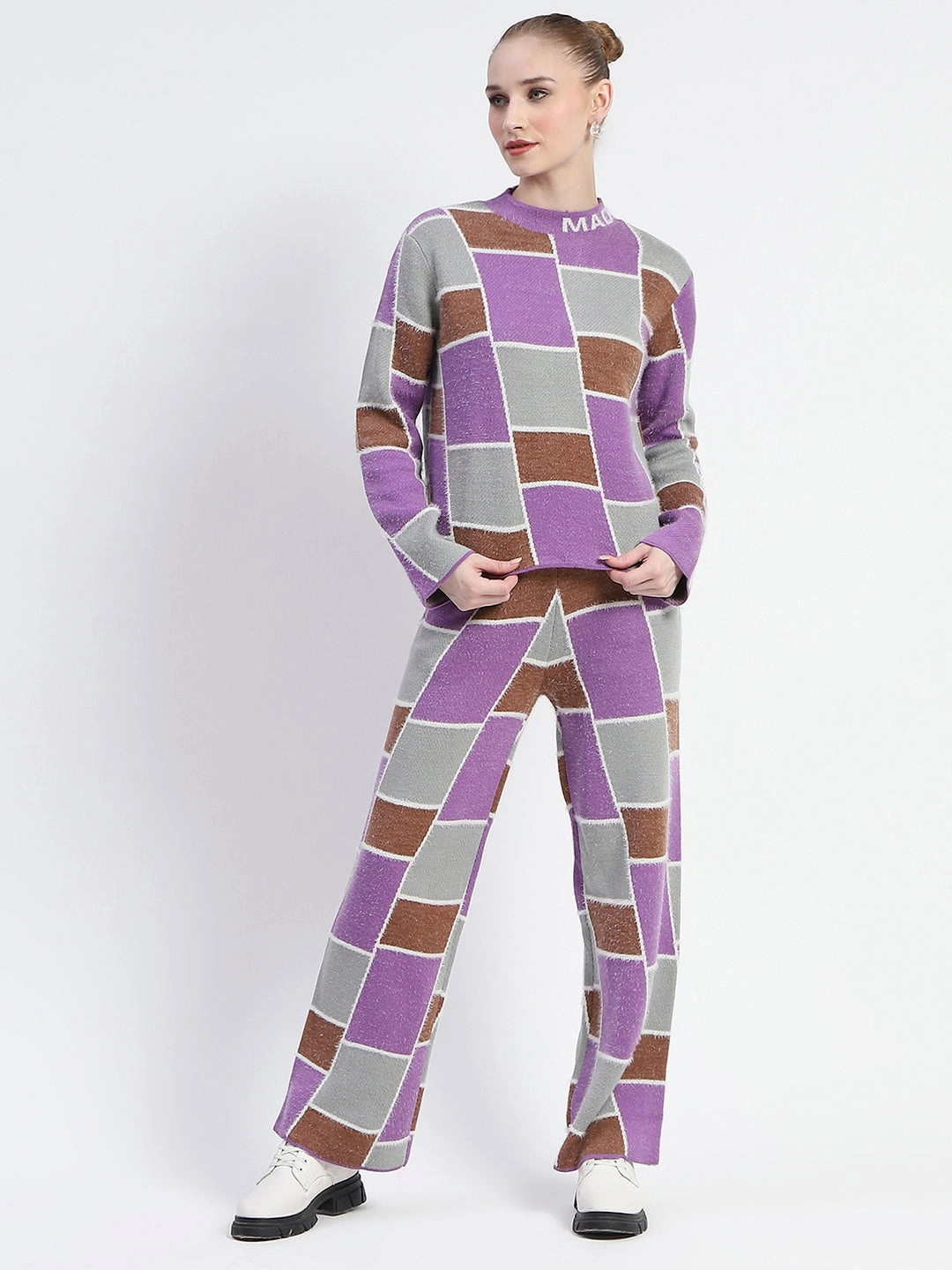 Grace Soft Madame Mauve Buffalo Check Print Top And Bottom Co-Ord Set
