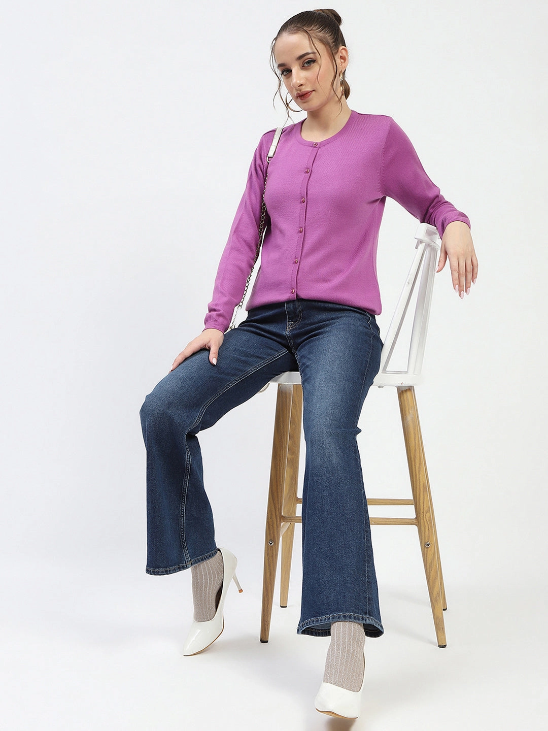 Vintage Pullover Madame Mauve Button-Up Cardigan