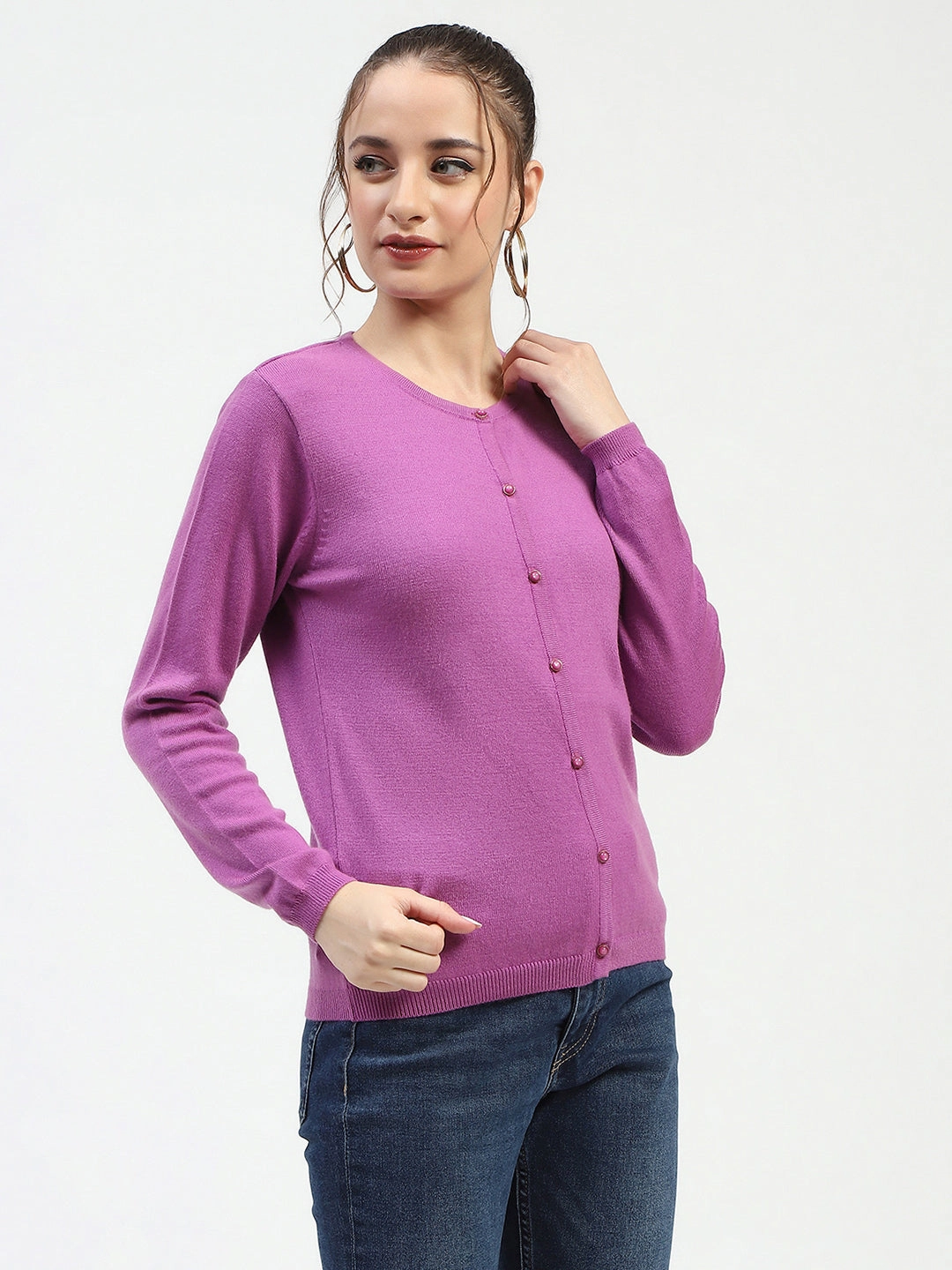 Madame Mauve Button-Up Cardigan Fashion Blouse