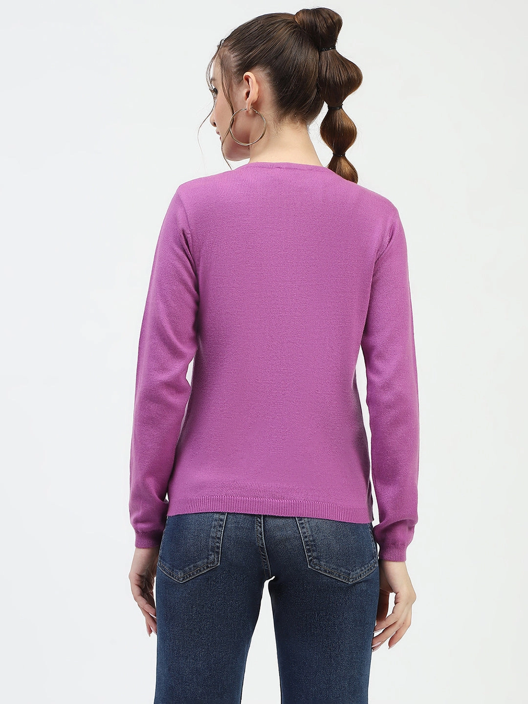 Soft Knit Grid Back Panel Madame Mauve Button-Up Cardigan