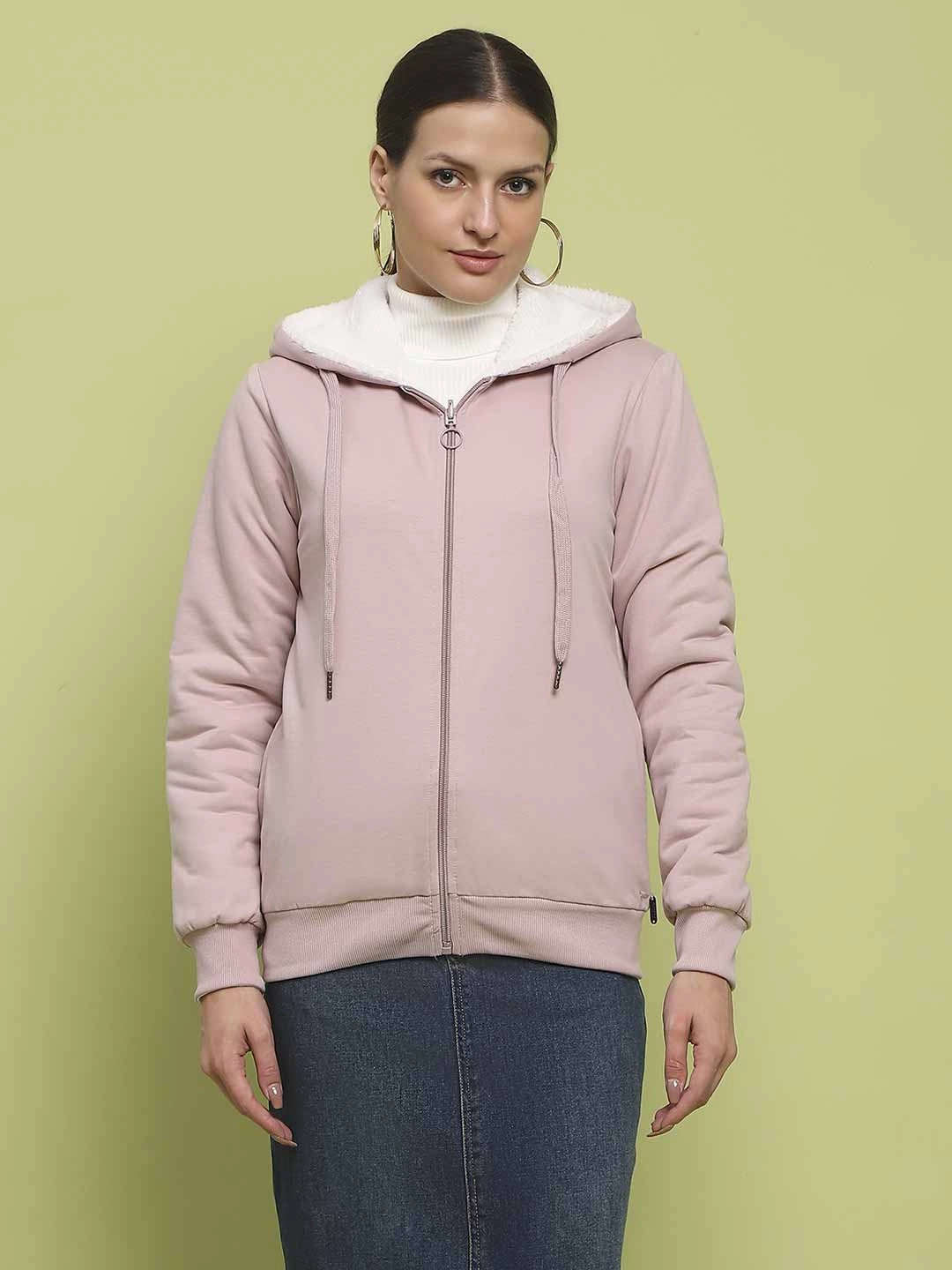 Madame Metal Detailed Zipper Lilac Hooded Sweatshirt Odor Resistant