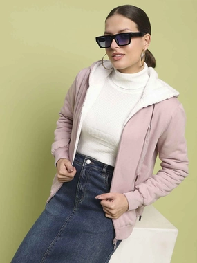 Active Comfort Madame Metal Detailed Zipper Lilac Hooded Sweatshirt