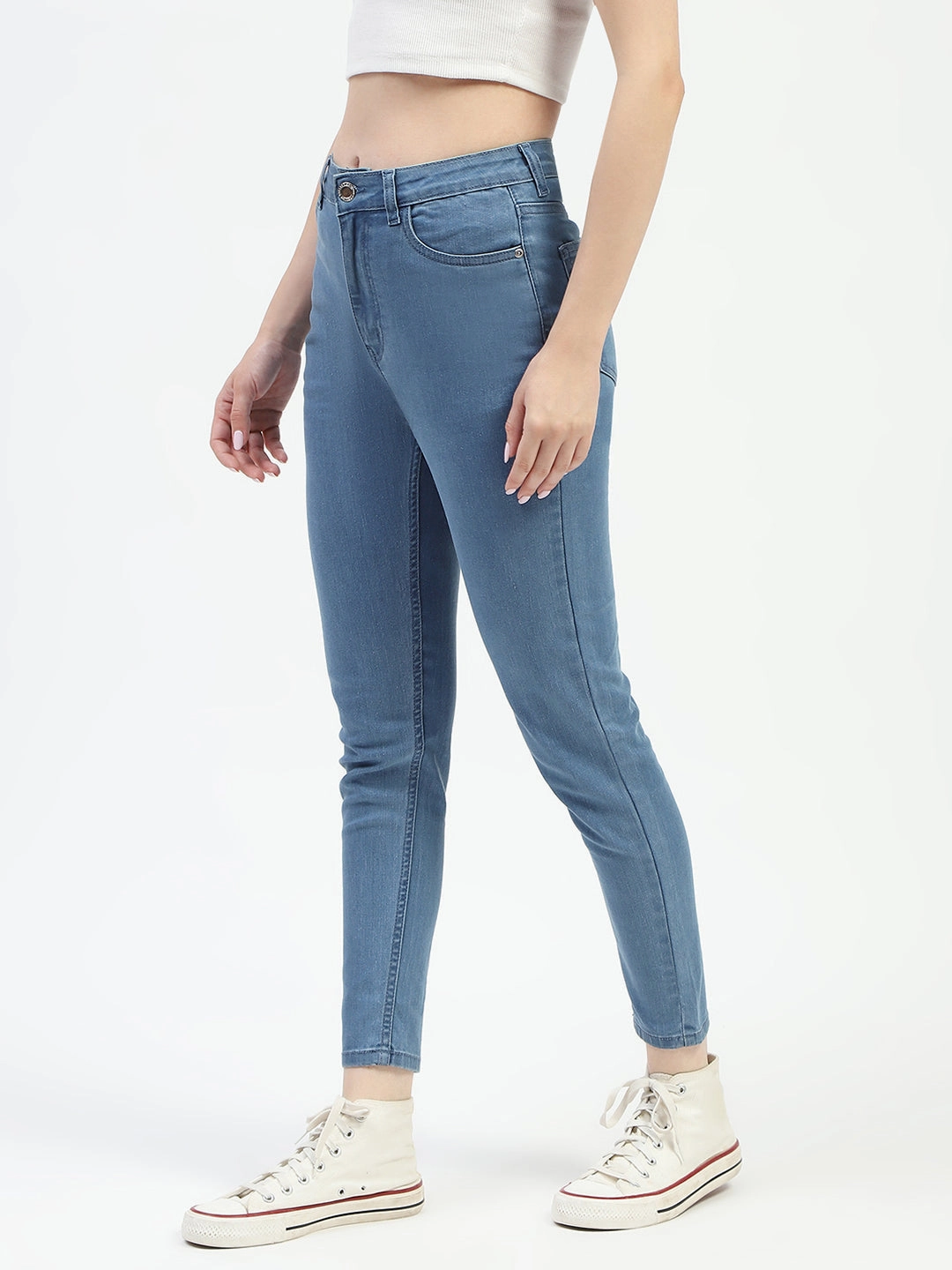 Madame Mid Blue Slim Fit Cotton Denim Jeans Comfy Waist Fit