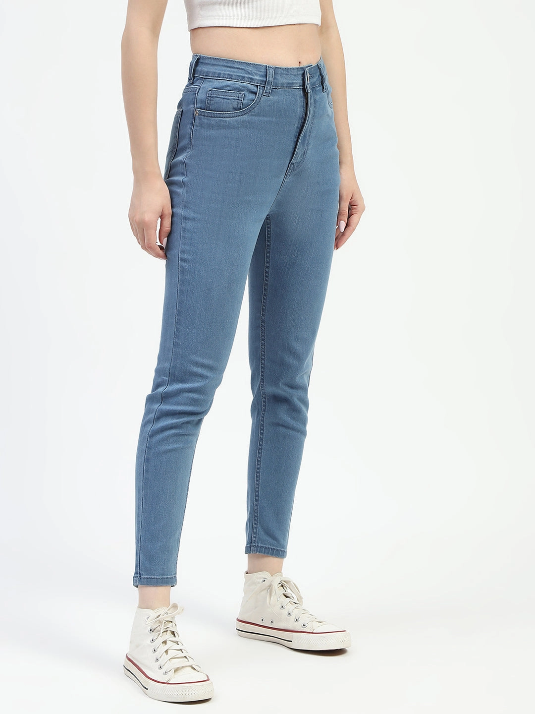 Madame Mid Blue Slim Fit Cotton Denim Jeans Leisure Wear