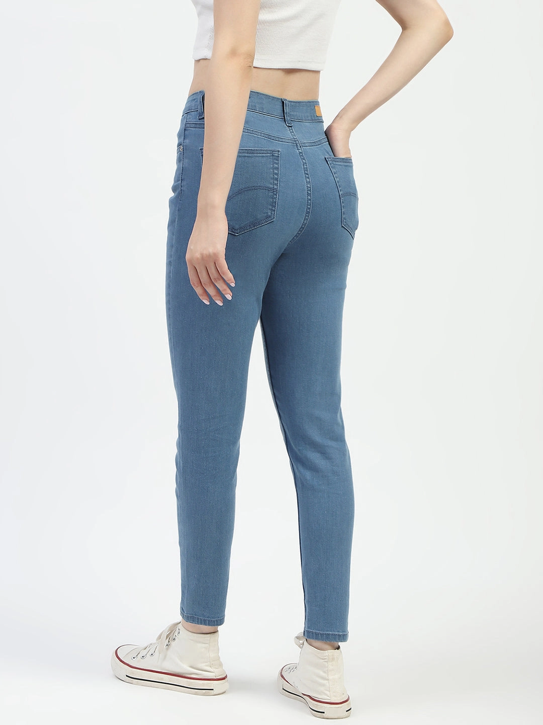 Loose Outdoor Adventure Work Meeting Madame Mid Blue Slim Fit Cotton Denim Jeans