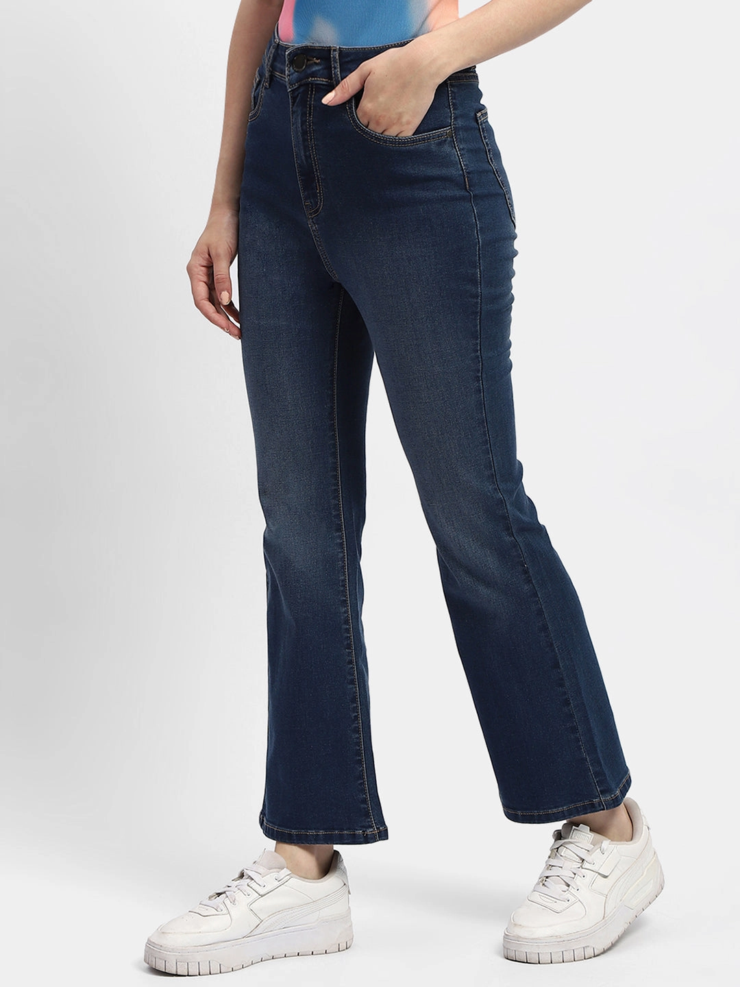 Madame Mid Rise Blue Flared Jeans Unisex Wear Premium
