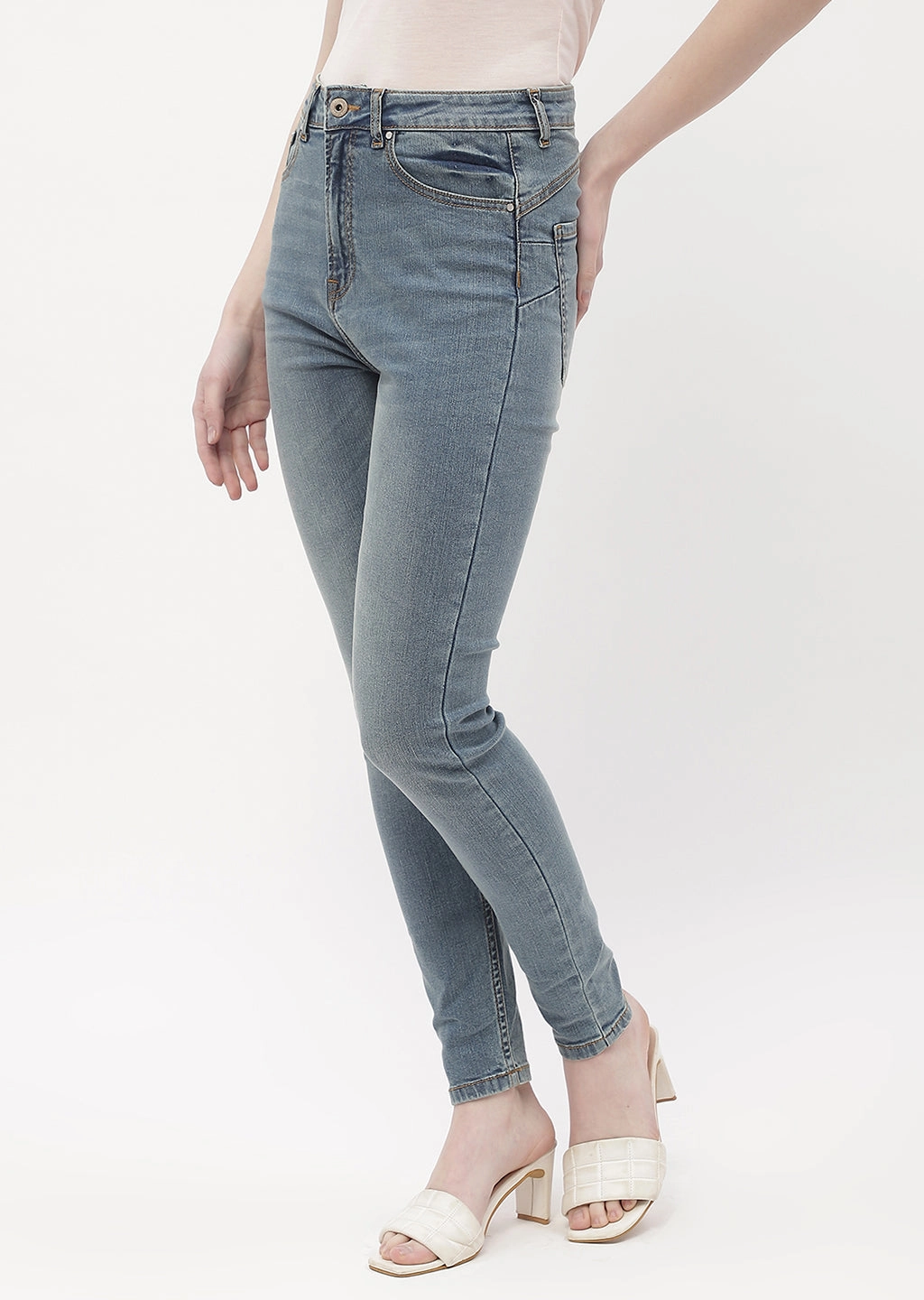 Madame Mid Rise Mid Blue Skinny Fit Jeans Holiday Vibes Stretch