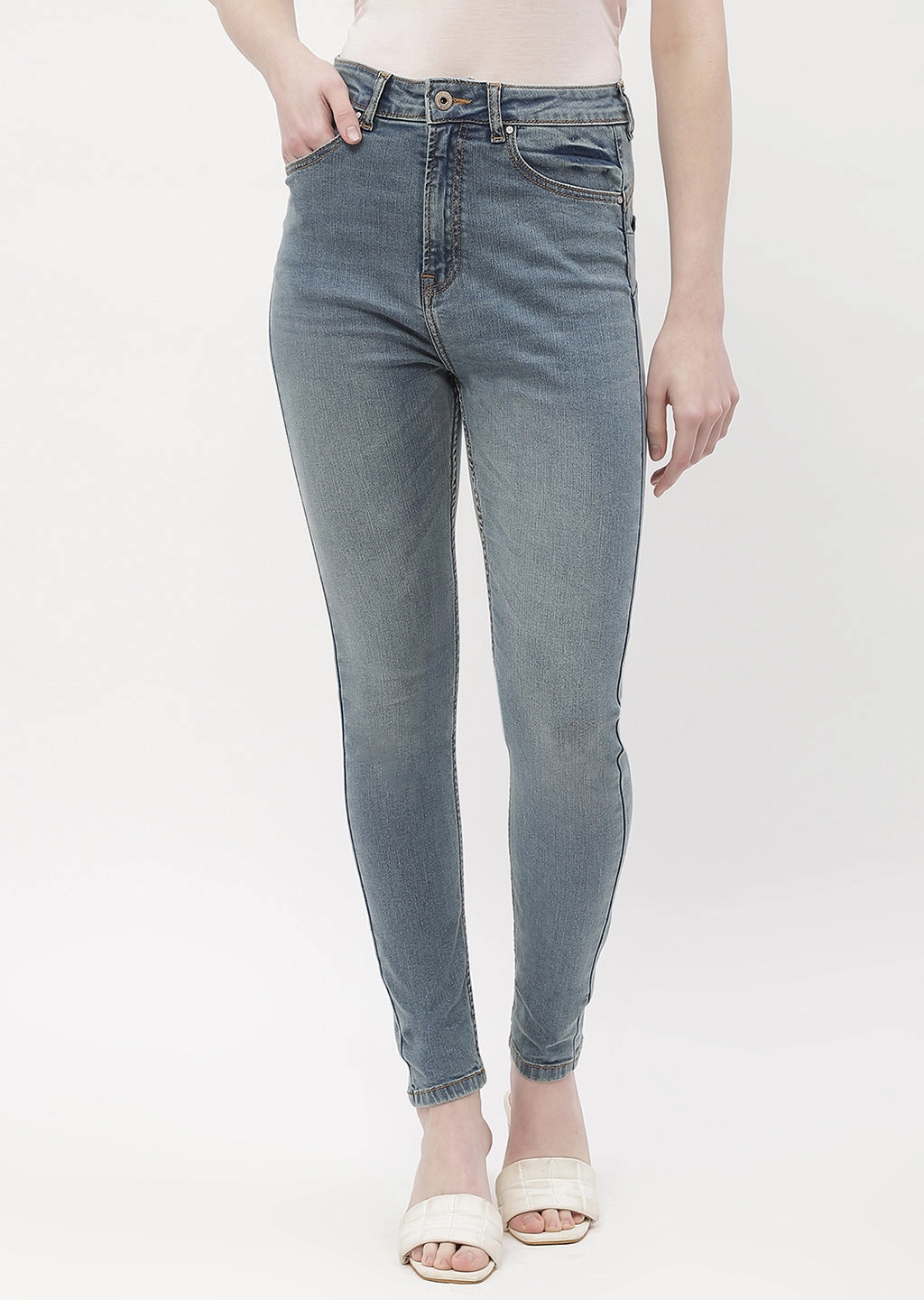 Madame Mid Rise Mid Blue Skinny Fit Jeans Anti Sagging Technology Wardrobe Classic
